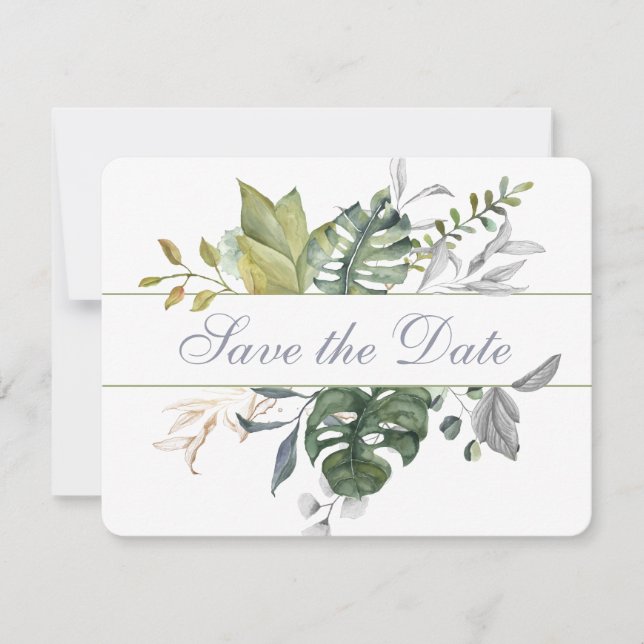 Modern Floral | Blue & Green | Save the Date (Front)