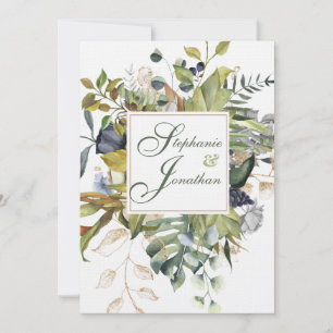 Modern Floral Blue & Green Wedding Invitation