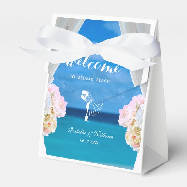 Modern Floral Blue Ocean Beach Wedding Favour Box (Front Side)