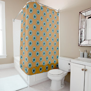 Modern Floral Blue Pattern Sunflower Flowers Shower Curtain