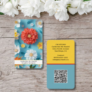 Modern Floral Blue Red White Business Card