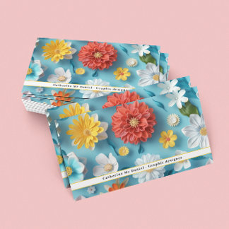 Modern Floral Blue Red White Business Card