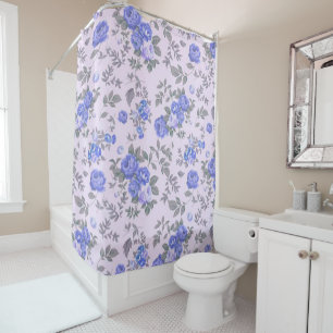 Modern Floral Blue Rose Shower Curtain