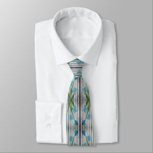 Modern Floral Blue Tulips Botanical Elegant Tie