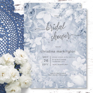 Modern Floral Blue & White Bridal Shower Invitation