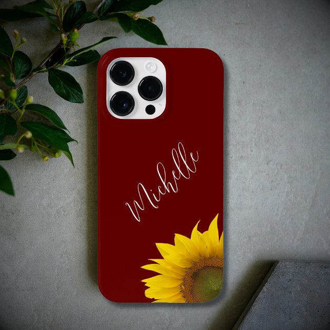 Modern Floral Boho Peeking Sunflower Red Case-Mate iPhone Case (Creator Uploaded)