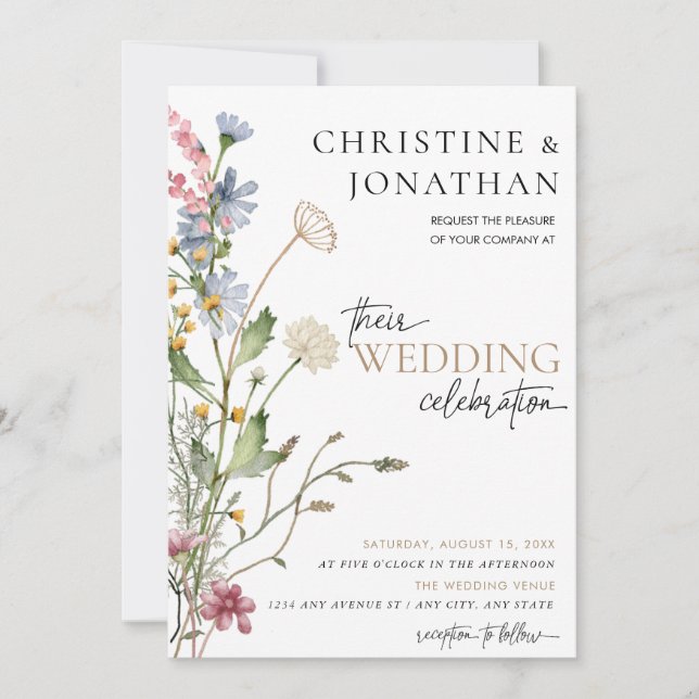 Modern Floral Boho | Wildflower Wedding  Invitation (Front)