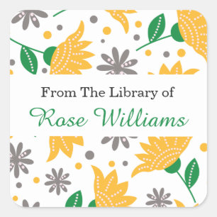 Modern Floral Bookplate From The Library Of Square Sticker
