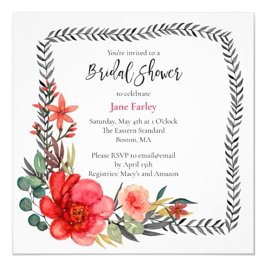 Modern Floral Border Bridal Shower Invitation | Zazzle.co.uk