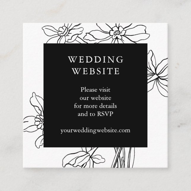 Modern Floral Botanical Black and White Wedding Enclosure Card (Front)