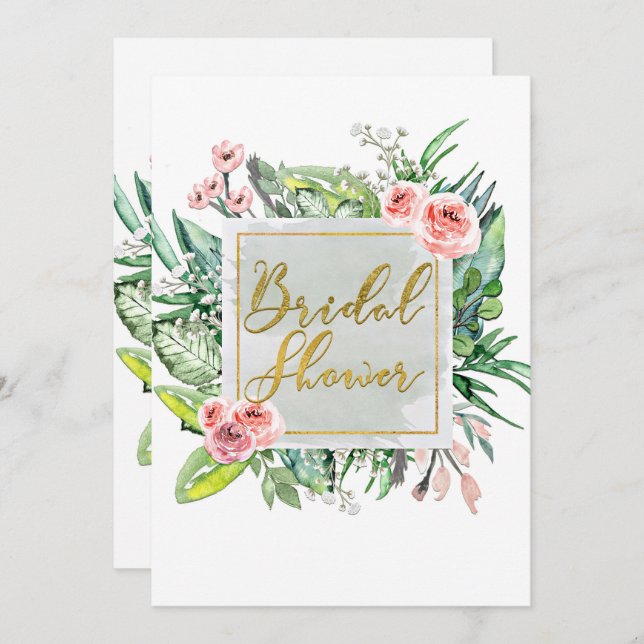 Modern Floral Botanical Bridal Shower Invitations (Front/Back)