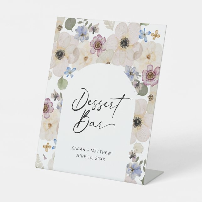 Modern Floral Botanical Dessert Bar Pedestal Sign (Front)