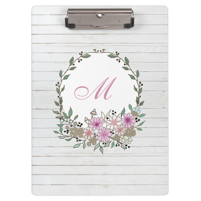 Modern Floral Botanical Floral White Wood Clipboard (Front)