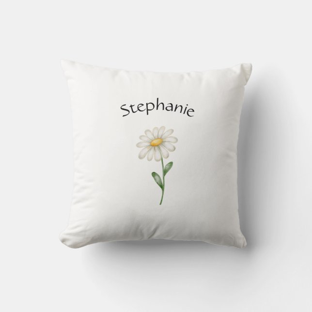 Modern Floral Botanical Simple Watercolor Name  Cushion (Front)