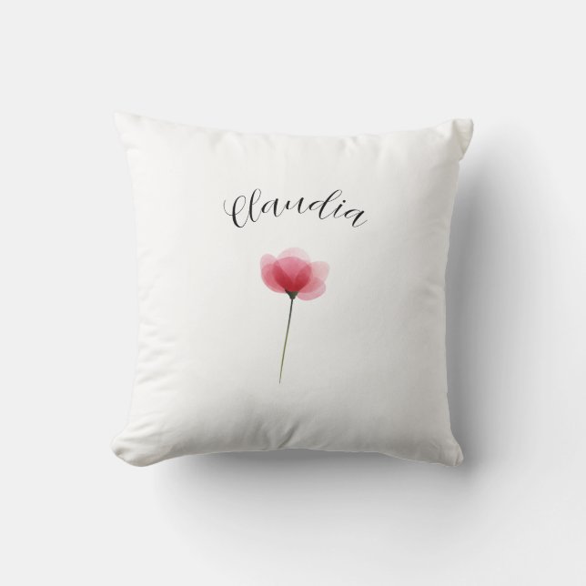 Modern Floral Botanical Simple Watercolor Name Cushion (Front)