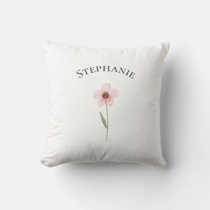 Modern Floral Botanical Simple Watercolor Name  Cushion