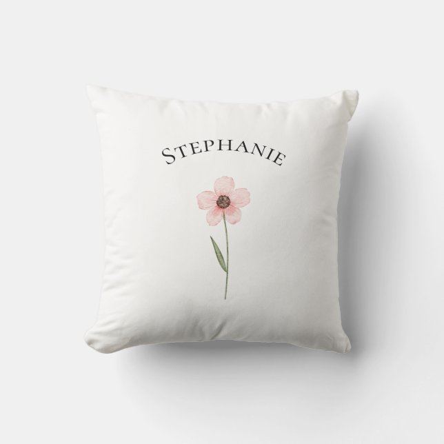 Modern Floral Botanical Simple Watercolor Name  Cushion (Front)