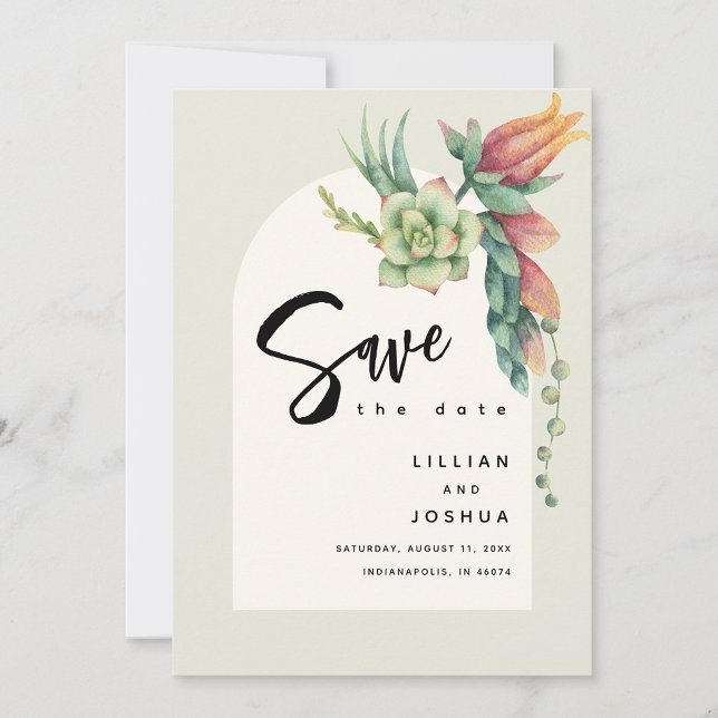 Modern Floral Botanical Succulent Ecru Wedding Save The Date (Creator Uploaded)