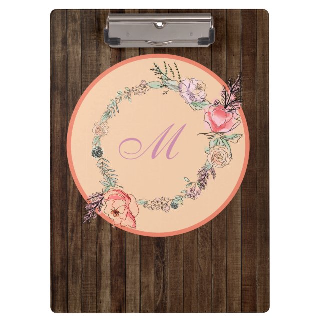 Modern Floral Botanical Watercolor Floral Wood Clipboard (Front)