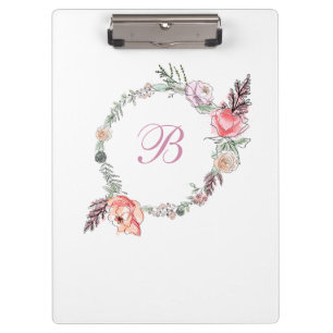 Modern Floral Botanical Watercolor Wreath White Clipboard