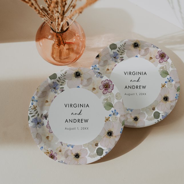 Modern Floral Botanical Wedding Paper Plate (Modern Floral Botanical Wedding Paper Plates by Painted Paperie
)
