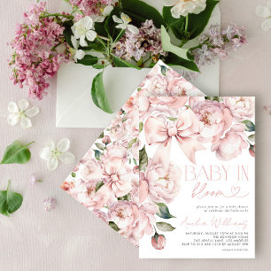 Modern Floral Bow Baby in Bloom Girl Shower Invitation