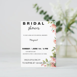 Modern floral bridal shower invitation postcard