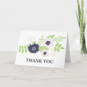 Modern Floral Bridal Shower (Navy Blue and Cream) Thank You Card