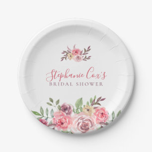 Modern Floral Bridal Shower Paper Plate