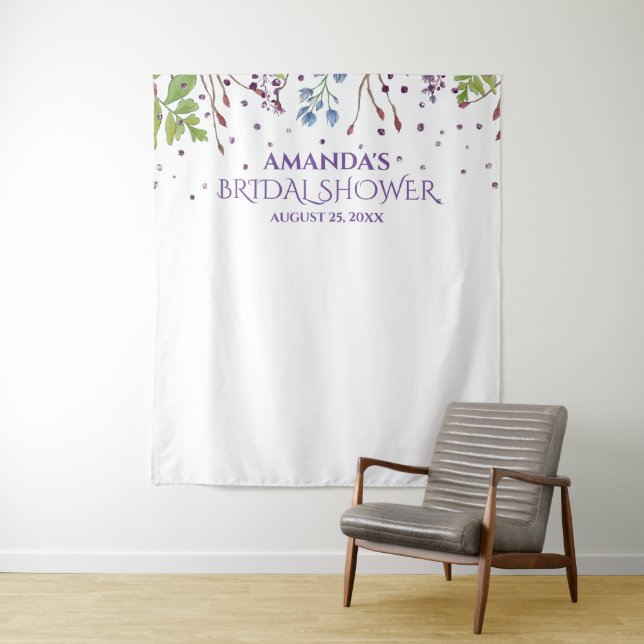 Modern Floral Bridal Shower Photo Booth Backdrop Tapestry (In Situ)