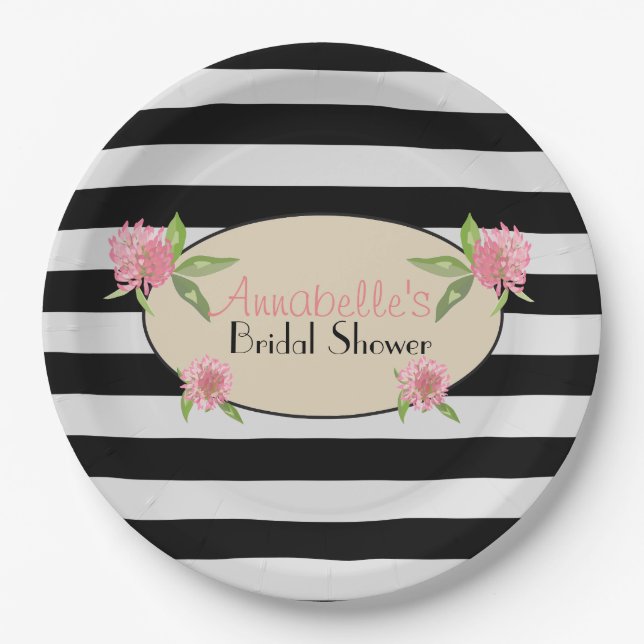 Modern Floral Bridal Shower Striped Plates (Front)
