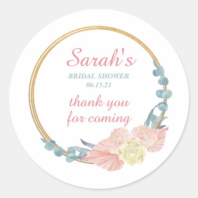 Modern Floral Bridal Shower Thank You Classic Round Sticker (Front)