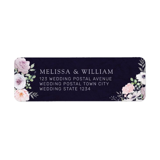 Modern Floral Bride & Groom Purple Return Address (Front)