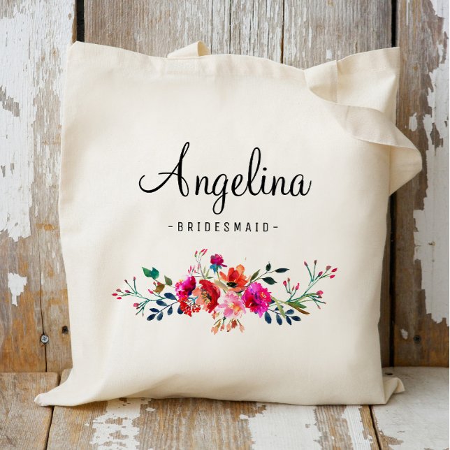 Modern Floral Bridesmaid Personalised-2 Tote Bag (Creator Uploaded)