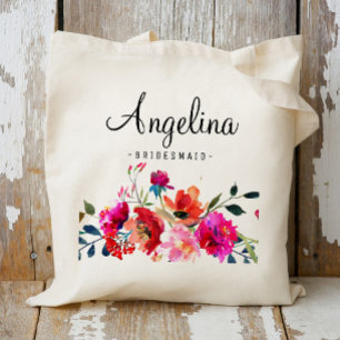 Modern Floral Bridesmaid Personalised Tote Bag
