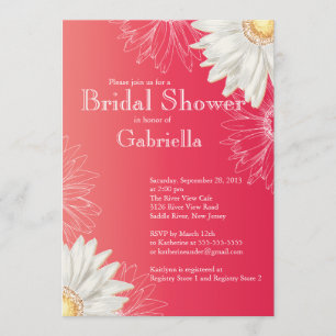 Modern Floral Bright Red Daisy Bridal Shower Invitation