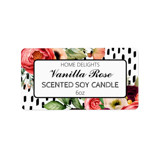 Modern Floral Brush Strokes Soy Candle Labels (Front)