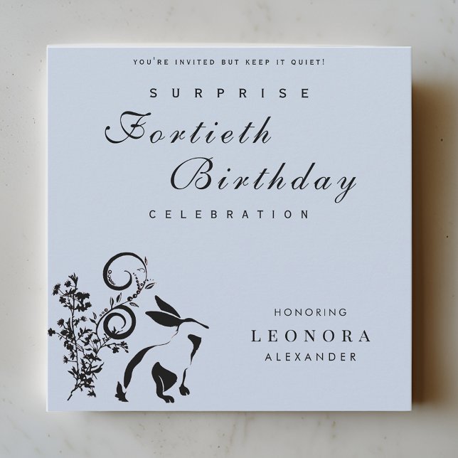 Modern Floral Bunny ANY Surprise Birthday Party Invitation (Creator Uploaded)