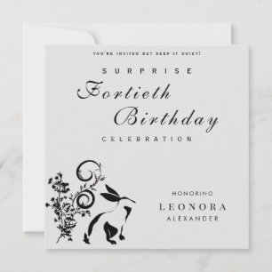 Modern Floral Bunny ANY Surprise Birthday Party Invitation