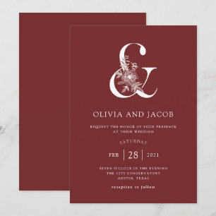 Modern Floral   Burgundy Ampersand Wedding Invitation
