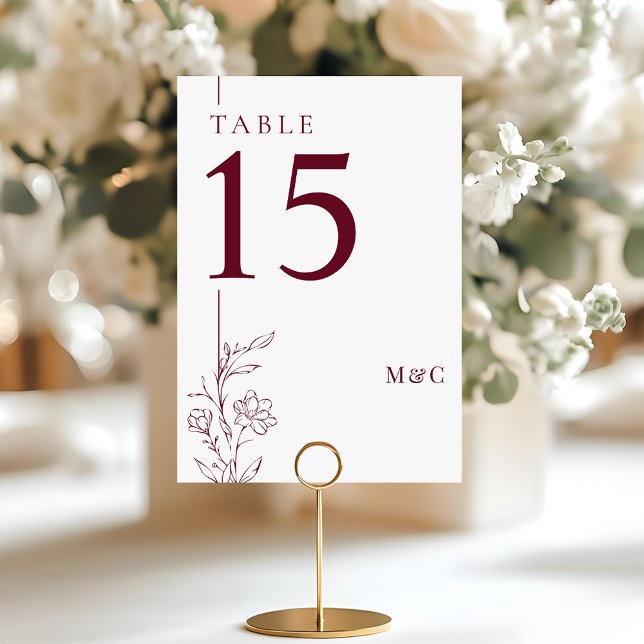 Modern Floral Burgundy and White Boho Wedding Table Number (Creator Uploaded)