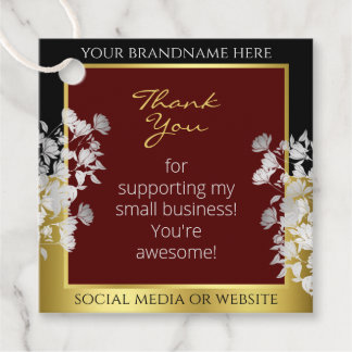 Modern Floral Burgundy & Gold with Silver Flowers Favour Tags