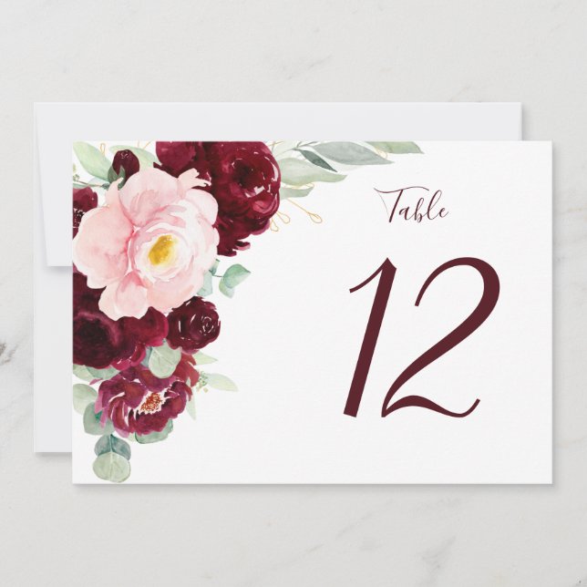 Modern Floral Burgundy Horizontal Large Wedding  (Front)