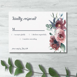 Modern Floral Burgundy Navy Peach Blush RSVP Card