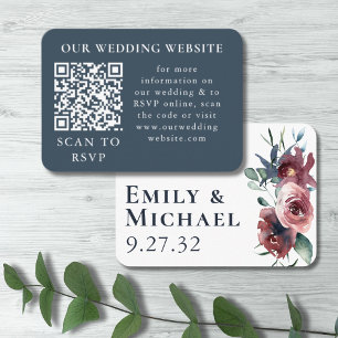 Modern Floral Burgundy Navy Peach Blush Website QR Enclosure Card