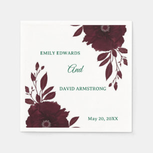 Modern Floral Burgundy Wedding Napkins