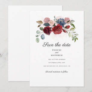 Modern Floral Burgundy Wedding Save The Date