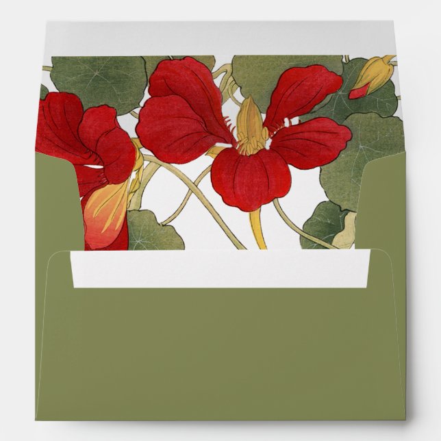 Modern Floral Burnt Orange Sage Monogram Envelope (Back (Bottom))