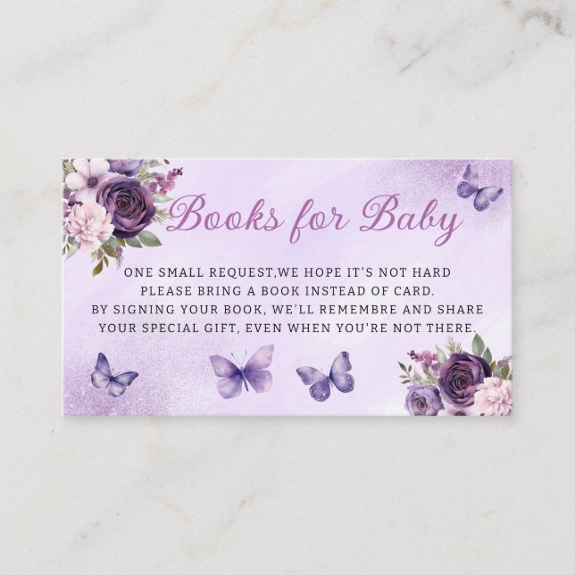 Modern Floral Butterfly Books for Baby Baby Shower Enclosure Card (Front)