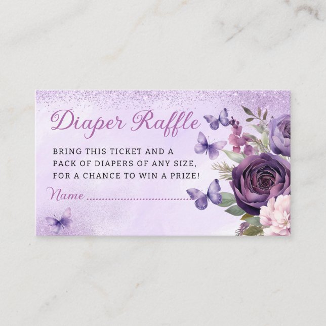 Modern Floral Butterfly Diaper Raffle Baby Shower  Enclosure Card (Front)